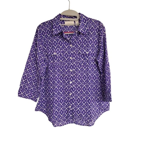 Women's Chico's Purple & White Lightweight Button Down Top | Size 0 (Small) - Picture 1 of 9